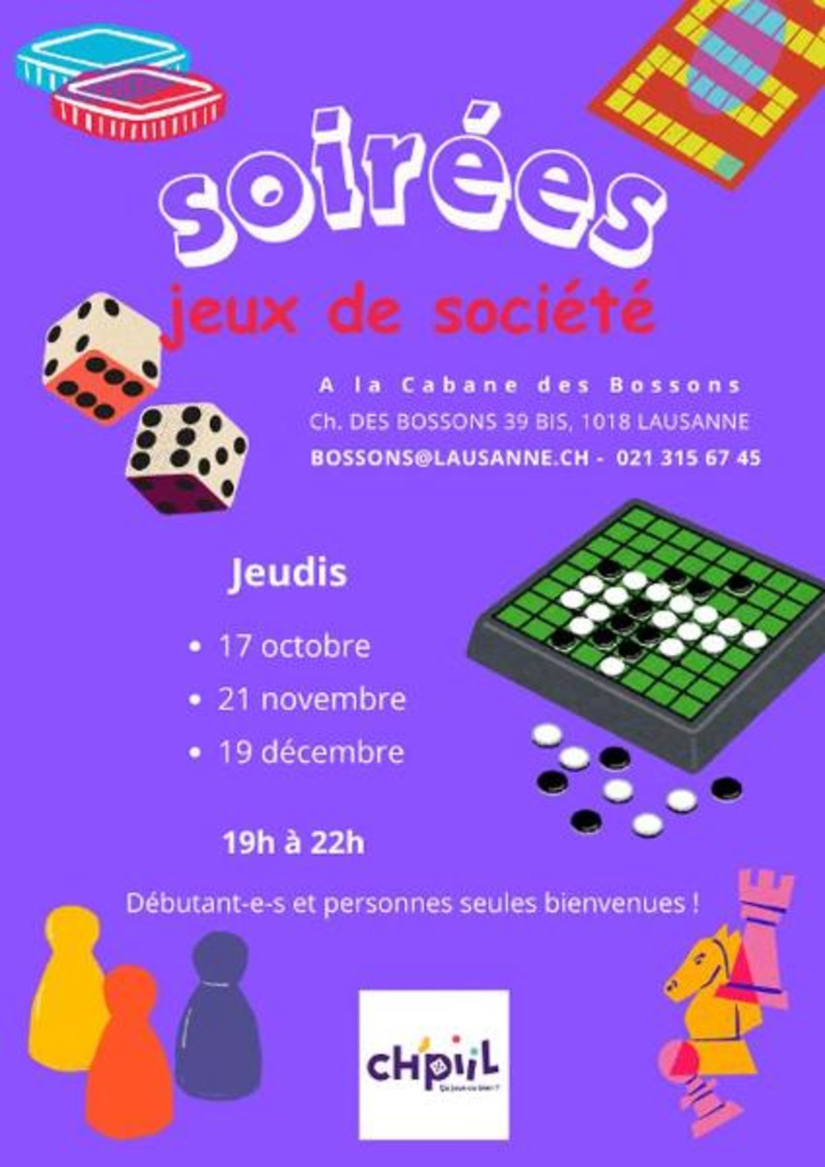 Soirées jeux pour adultes organisées par Chpill